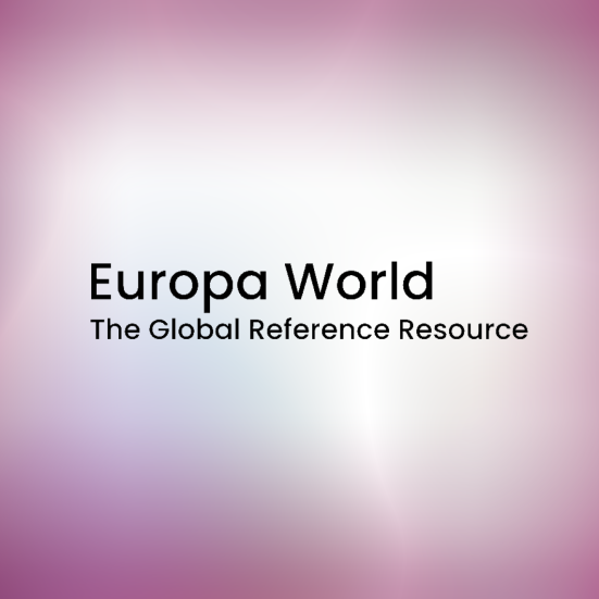 "Europa World - The Global Reference Resource" tekst på lys baggrund