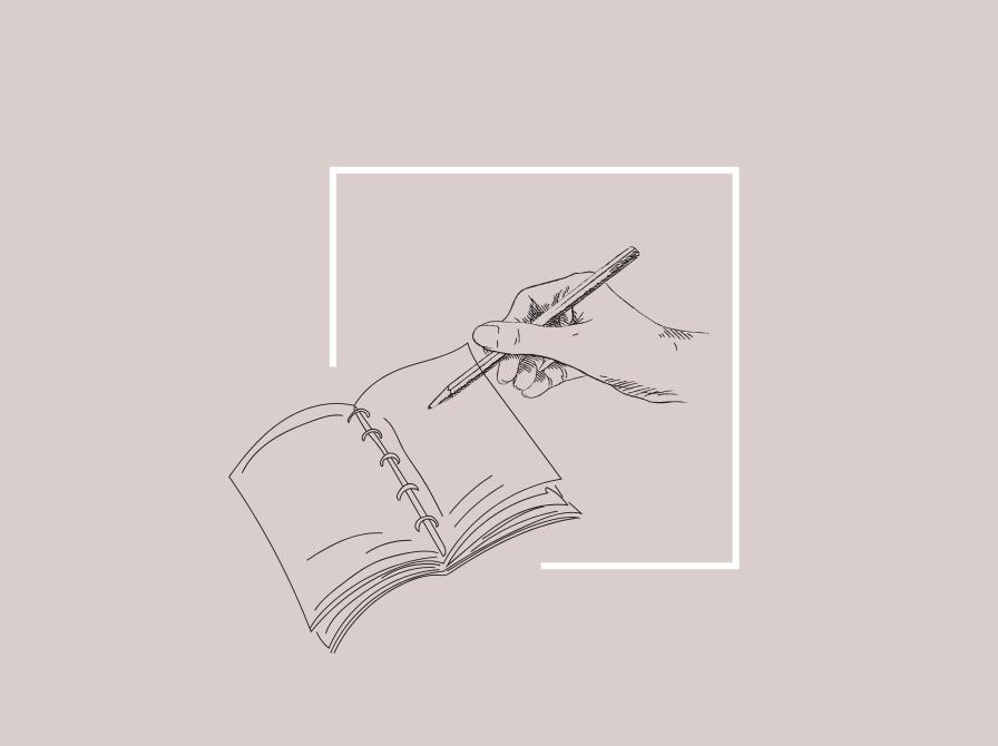 Skitsetegning af dagbog og hånd med kuglepen